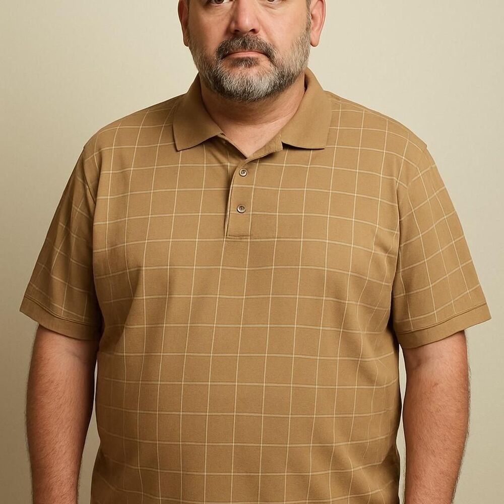 Tan and Brown Polo-shirt checked xxl casual techy workwear
